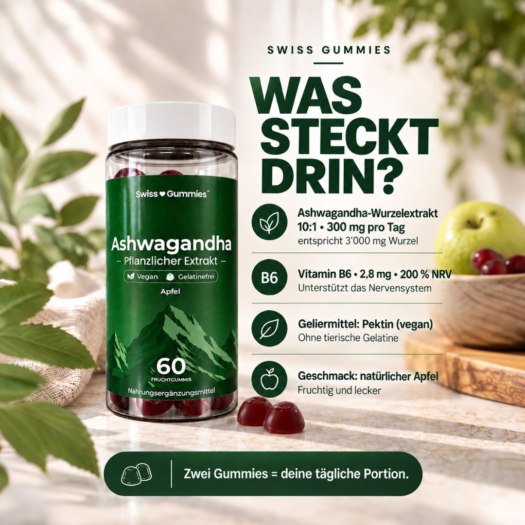 Ashwagandha – Fruchtgummis mit 300 mg Wurzelextrakt und Vitamin B6